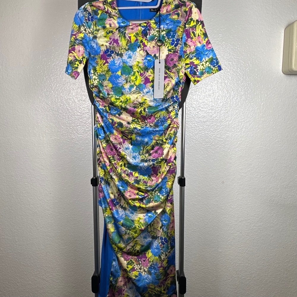 Black Halo Delina Floral Print Ruched‎ Midi Sheath Dress Size 0